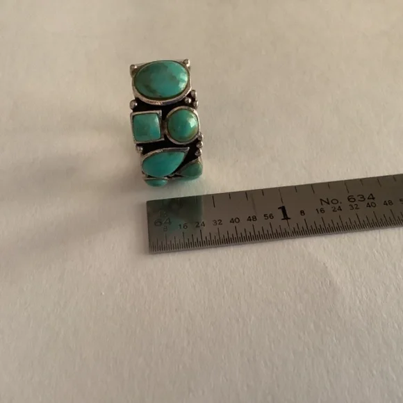 GORGEOUS STERLING SILVER TURQUOISE BAND WITH 7 STONES!! - Picture 8 of 11